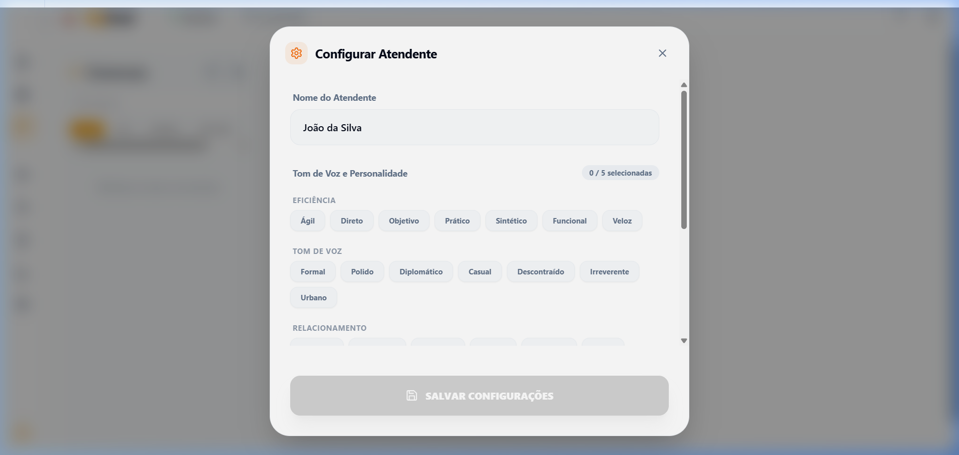 Configuração da IA no WhatsApp - Personalização do atendente virtual SligFood